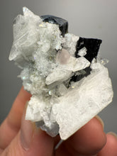 Load image into Gallery viewer, Blue Cap Dark Green Stak Nala Tourmaline With Pink Morganite on Cleavelandite Matrix – Haramosh Mountains, Pakistan
