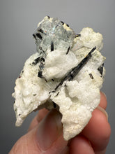 Load image into Gallery viewer, Dark Green Cap Stak Nala Tourmaline and Aquamarine on Cleavelandite Matrix – Haramosh Mountains, Pakistan
