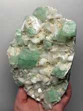 Load image into Gallery viewer, High-Grade Gemmy Green Apophyllite on White Stilbite  | Deccan Traps, Maharashtra, India
