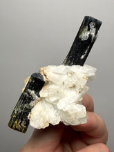 Load image into Gallery viewer, Blue Cap Dark Green Stak Nala Tourmaline on Cleavelandite Matrix – Haramosh Mountains, Pakistan
