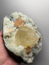 Load image into Gallery viewer, XXL Museum-Quality Golden Optical Calcite &amp; Red Heulandite Encrusted Pink Stilbite on Druzy Chalcedony | India | Mineral Display Showpiece Specimen
