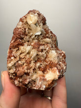 Load image into Gallery viewer, Shiny Peach Stilbite on Druzy Red Heulandite – High-Grade Collector Mineral Specimen from India
