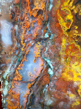 Load image into Gallery viewer, PREMIUM DISPLAY or LAPIDARY SLAB • Moroccan “Dream Landscape Jagate” (Purple, Teal, Red, Green, Red, Yellow &amp; Orange Moss Plume Agate + Jasper) Stone • Double Sided • High Atlas Mountains • Unpolished
