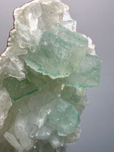 Load image into Gallery viewer, High-Grade Gemmy Green Apophyllite on White Stilbite  | Deccan Traps, Maharashtra, India
