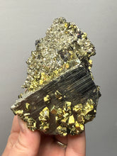 Load image into Gallery viewer, 4” New Find: Huanzala Mine Peru Sphalerite + Chalcopyrite + Apatite + Calcite + Quartz | Collector Display Specimen
