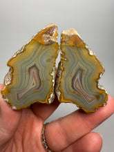 Load image into Gallery viewer, High-Grade Indonesian Sumatra Agate Pair – Vibrant Banded Chalcedony with Rich Color Zoning | Ethical Lapidary &amp; Collector Display Specimens
