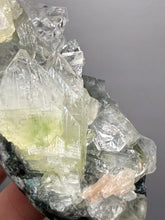 Load image into Gallery viewer, High-Grade Green Apophyllite with Pink Stilbite on Black Chalcedony – Deccan Traps, India
