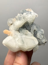 Load image into Gallery viewer, Pink Stilbite with Druzy Frosted Optical Calcite — India Zeolite Specimen
