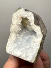 Load image into Gallery viewer, Golden Calcite on Blue Druzy Quartz — Deccan Traps, Maharashtra, India | Collector Display Specimen
