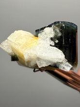 Load image into Gallery viewer, Blue Cap Dark Green Stak Nala Tourmaline and Cleavelandite – Haramosh Mountains, Pakistan | Thumbnail Specimen

