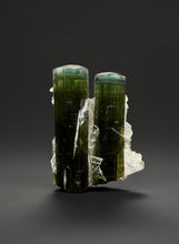 Load image into Gallery viewer, Double Blue Cap Dark Green Stak Nala Tourmaline and Cleavelandite – Haramosh Mountains, Pakistan | Thumbnail Specimen
