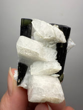 Load image into Gallery viewer, Blue and Green Cap Stak Nala Tourmaline w Double Terminated Quartz on Cleavelandite Matrix – Haramosh Mountains, Pakistan

