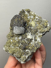 Load image into Gallery viewer, 4.8” New Find: Huanzala Mine Peru Sphalerite + Chalcopyrite + Apatite + Calcite + Quartz | Collector Display Specimen
