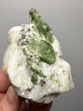 Load image into Gallery viewer, Electric Green Diopside on Quartz – Collector Mineral Specimen (Gilgit-Baltistan) Pakistan
