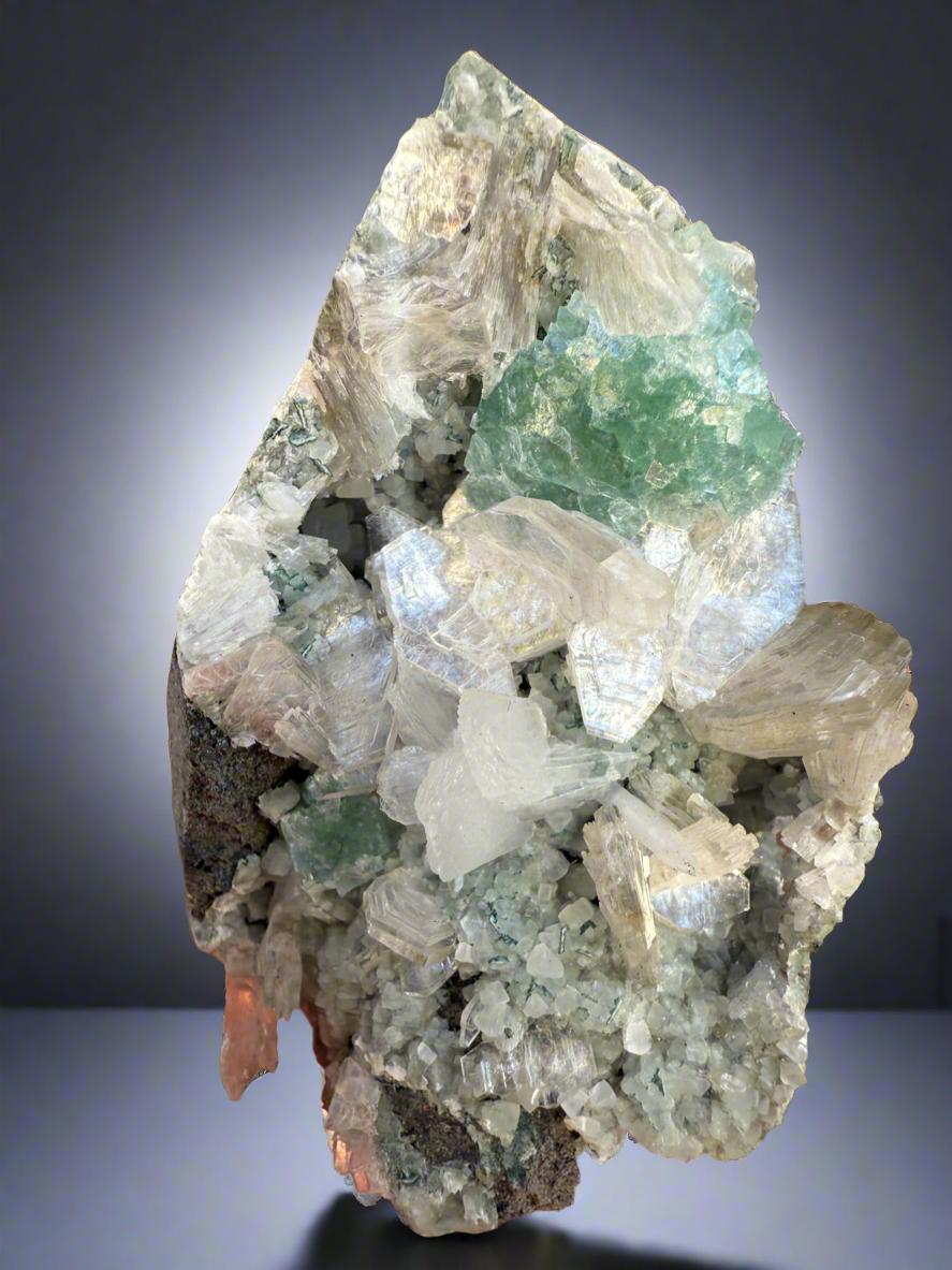 Mint Green (Disco Ball) Radial Apophyllite + White Heulandite • Maharashtra, India
