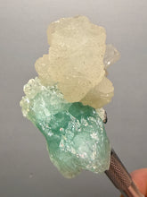 Load image into Gallery viewer, High-Grade Gemmy Green Apophyllite on White Stilbite  | Deccan Traps, Maharashtra, India
