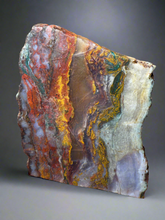 Load image into Gallery viewer, PREMIUM DISPLAY or LAPIDARY SLAB • Moroccan “Dream Landscape Jagate” (Purple, Teal, Red, Green, Red, Yellow &amp; Orange Moss Plume Agate + Jasper) Stone • Double Sided • High Atlas Mountains • Unpolished
