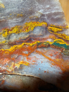 PREMIUM DISPLAY or LAPIDARY SLAB • Moroccan “Dream Landscape Jagate” (Purple, Teal, Red, Green, Red, Yellow & Orange Moss Plume Agate + Jasper) Stone • Double Sided • High Atlas Mountains • Unpolished