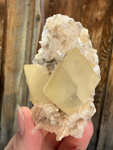 Golden Yellow Diamond Calcite + Pearl Heulandite • Maharashtra, India