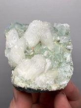 Load image into Gallery viewer, High-Grade Gemmy Green Apophyllite on White Stilbite  | Deccan Traps, Maharashtra, India
