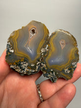 Load image into Gallery viewer, High-Grade Indonesian Sumatra Agate Pair – Vibrant Banded Chalcedony with Rich Color Zoning | Ethical Lapidary &amp; Collector Display Specimens
