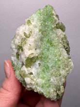 Load image into Gallery viewer, Electric Green Diopside on Quartz – Collector Mineral Specimen (Gilgit-Baltistan) Pakistan
