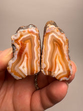 Load image into Gallery viewer, High-Grade Indonesian Sumatra Agate Pair – Vibrant Banded Chalcedony with Rich Color Zoning | Ethical Lapidary &amp; Collector Display Specimens
