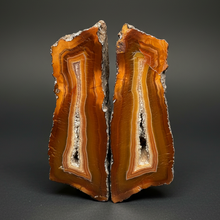 Load image into Gallery viewer, High-Grade Indonesian Sumatra Agate Pair – Vibrant Banded Chalcedony with Rich Color Zoning | Ethical Lapidary &amp; Collector Display Specimens
