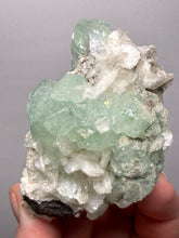Load image into Gallery viewer, High-Grade Gemmy Green Apophyllite on White Stilbite  | Deccan Traps, Maharashtra, India
