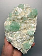Load image into Gallery viewer, High-Grade Gemmy Green Apophyllite on White Stilbite  | Deccan Traps, Maharashtra, India
