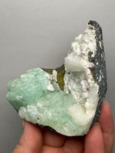 Load image into Gallery viewer, High-Grade Gemmy Green Apophyllite on White Stilbite  | Deccan Traps, Maharashtra, India
