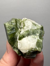 Load image into Gallery viewer, Electric Green Diopside on Quartz – Collector Mineral Specimen (Gilgit-Baltistan) Pakistan
