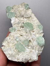 Load image into Gallery viewer, High-Grade Gemmy Green Apophyllite on White Stilbite  | Deccan Traps, Maharashtra, India
