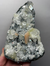 Load image into Gallery viewer, High-Grade Green Apophyllite with Pink Stilbite on Black Chalcedony – Deccan Traps, India
