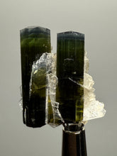 Load image into Gallery viewer, Double Blue Cap Dark Green Stak Nala Tourmaline and Cleavelandite – Haramosh Mountains, Pakistan | Thumbnail Specimen
