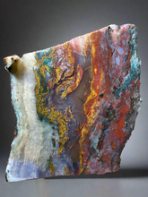 Load image into Gallery viewer, PREMIUM DISPLAY or LAPIDARY SLAB • Moroccan “Dream Landscape Jagate” (Purple, Teal, Red, Green, Red, Yellow &amp; Orange Moss Plume Agate + Jasper) Stone • Double Sided • High Atlas Mountains • Unpolished
