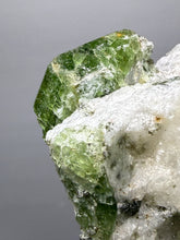 Load image into Gallery viewer, Electric Green Diopside on Quartz – Collector Mineral Specimen (Gilgit-Baltistan) Pakistan
