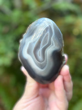 Load image into Gallery viewer, Double-Sided Polished Midnight Muse Agate | High-Grade Rare Silvery Black and Blue Parallax Agate from India
