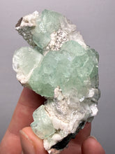 Load image into Gallery viewer, High-Grade Gemmy Green Apophyllite on White Stilbite  | Deccan Traps, Maharashtra, India
