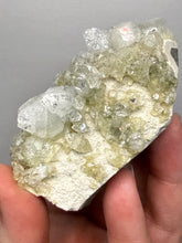 Load image into Gallery viewer, High-Grade Gemmy Green Apophyllite on White Stilbite  | Deccan Traps, Maharashtra, India
