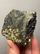 Load image into Gallery viewer, 3” New Find: Huanzala Mine Peru Sphalerite + Chalcopyrite + Apatite + Calcite + Quartz | Collector Display Specimen

