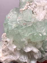 Load image into Gallery viewer, High-Grade Gemmy Green Apophyllite on White Stilbite  | Deccan Traps, Maharashtra, India
