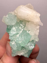 Load image into Gallery viewer, High-Grade Gemmy Green Apophyllite on White Stilbite  | Deccan Traps, Maharashtra, India
