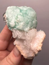 Load image into Gallery viewer, High-Grade Gemmy Green Apophyllite on White Stilbite  | Deccan Traps, Maharashtra, India

