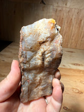Load image into Gallery viewer, PREMIUM DISPLAY or LAPIDARY SLAB • Moroccan “Ghost Agate” White Seam Plum Agate • End Cap • High Atlas Mountains • Unpolished
