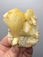Load image into Gallery viewer, High-Grade Golden Calcite on Golden Stilbite — Maharashtra, India (Collector Cabinet Specimen)
