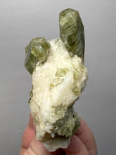 Load image into Gallery viewer, Electric Green Diopside on Quartz – Collector Mineral Specimen (Gilgit-Baltistan) Pakistan
