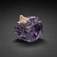 Load image into Gallery viewer, Rhodochrosite + Quartz on Purple Isometric Fluorite (Thumbnail Specimen) | Wutong Mine, China
