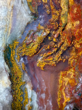 Load image into Gallery viewer, PREMIUM DISPLAY or LAPIDARY SLAB • Moroccan “Dream Landscape Jagate” (Purple, Teal, Red, Green, Red, Yellow &amp; Orange Moss Plume Agate + Jasper) Stone • Double Sided • High Atlas Mountains • Unpolished

