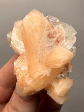Load image into Gallery viewer, Gemmy Peach Stilbite Flower + Apophyllite on Red Heulandite — Maharashtra, India
